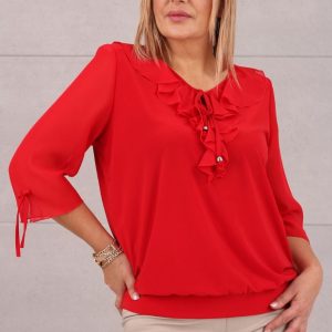 Elegancka bluzka damska z żabotem czerwona