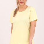 Żółty t-shirt damski z okrągłym dekoltem