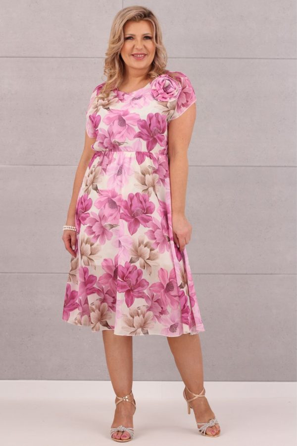 Sukienka szyfonowa w kwiaty różowa