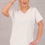 Sweterkowa bluzka ze srebrną nitką biała